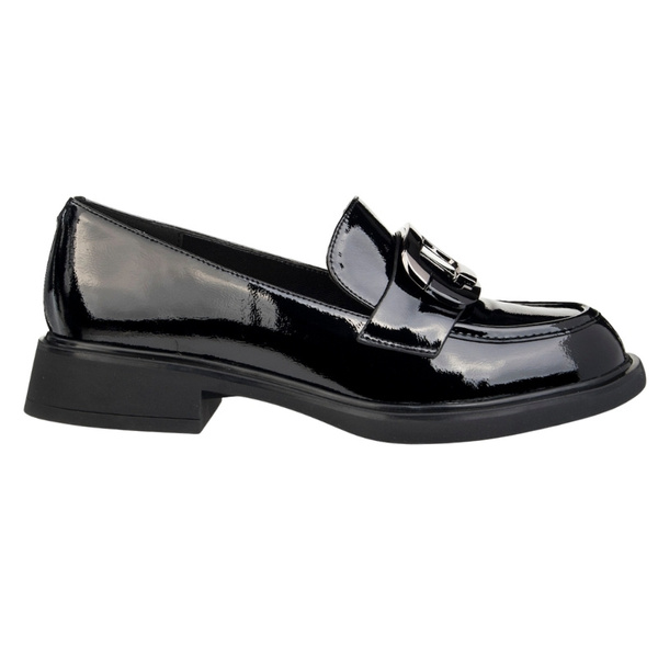 Lakierowane lordsy damskie Filippo DP6186/25 BK czarne z ozdobą