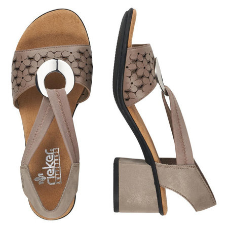 Wsuwane Sandały na klocku damskie Rieker 64677-64 beige beżowe