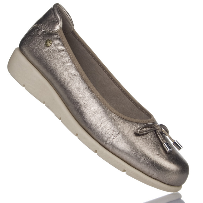 Złote baleriny damskie Maciejka P6504-25 skórzane wygodne lekkie