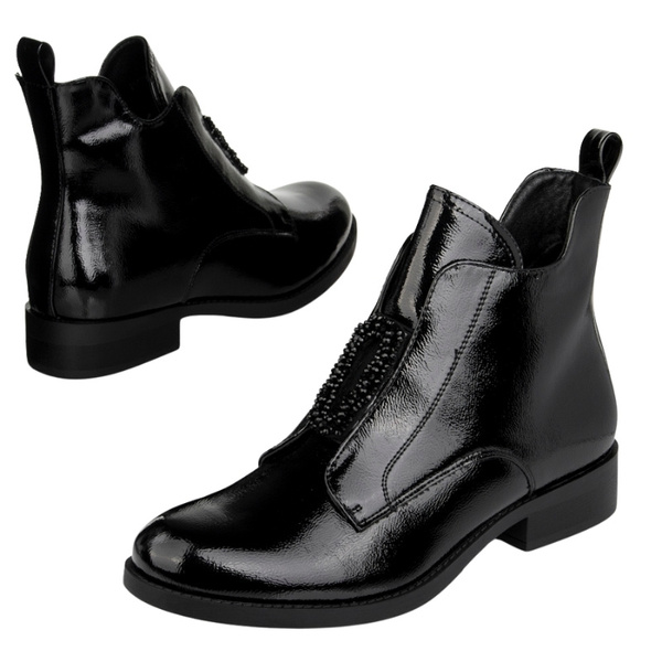 Eleganckie Botki lakierowane S.Barski HY52-525 czarne ocieplone