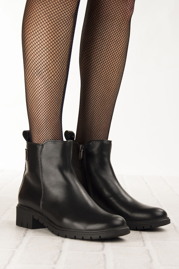 Skórzane Botki damskie Bioeco Arka 7911 czarne eleganckie ocieplone