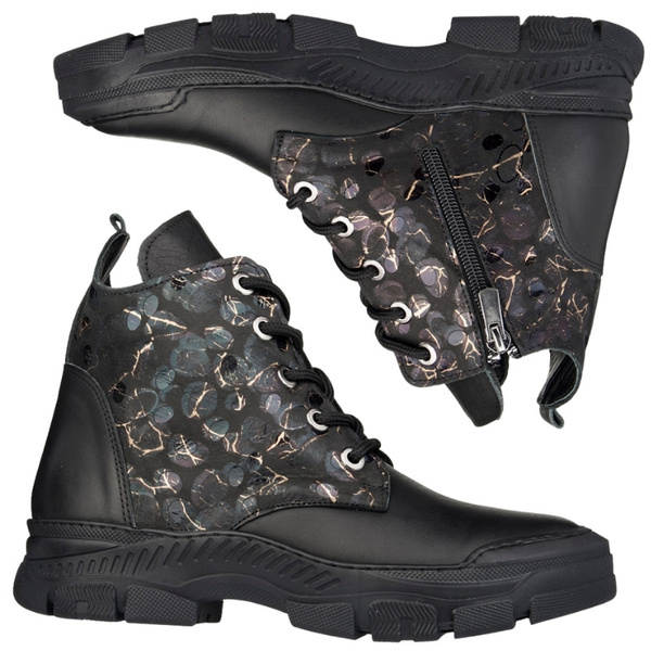 Botki czarne damskie skórzane Artiker 57C2179 ocieplane trzewiki zimowe