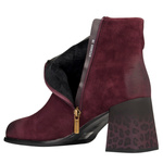 Zamszowe Botki na słupku damskie Artiker 57C0005 bordowe skórzane