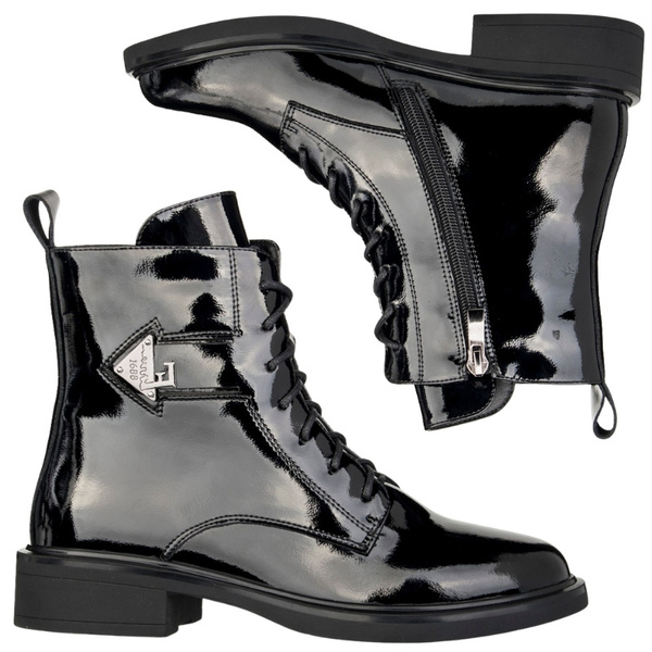Czarne botki lakierowane damskie Filippo DBT7315/25 BK skórzane