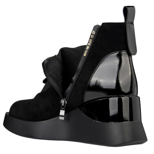 Zamszowe Botki damskie na koturnie D&A S.Barski MR52-106 czarne