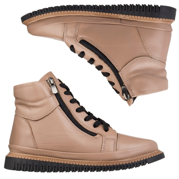 Skórzane Botki damskie Artiker 54C0786 capuccino beżowe ciepłe