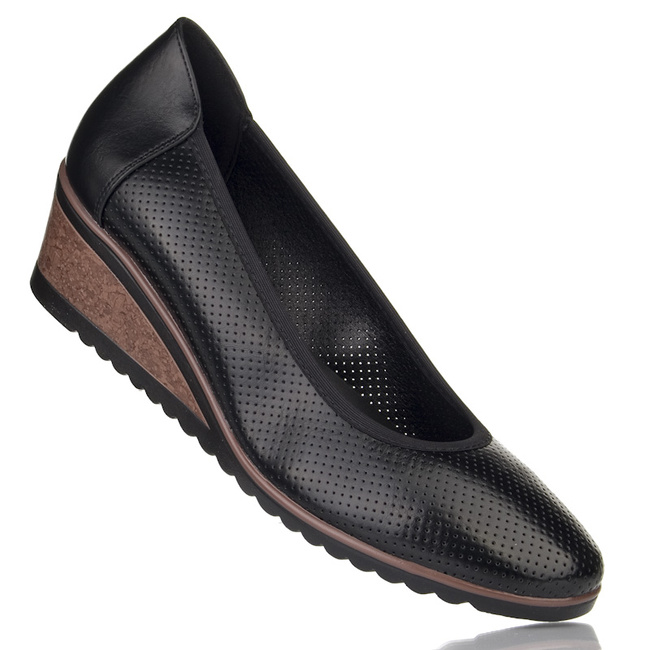 Czółenka na koturnie czarne Potocki 12653 BKPU ażurowe