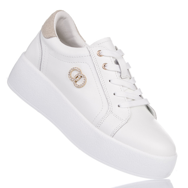 Białe sneakersy na platformie damskie skórzane Filippo DP6721/25 WH
