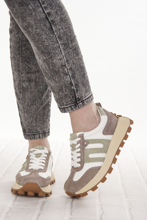 Sneakersy damskie Filippo DP6743/25 WH BE skórzane biało beżowe