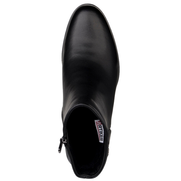 Skórzane Botki damskie Artiker 57C0007 z ozdobnym obcasie ocieplone