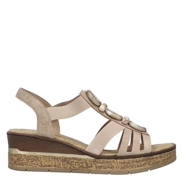 Sandały damskie na koturnie wsuwane różowe Rieker 63778-31 rose