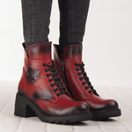 Czerwone Botki skórzne damskie Artiker 53C1123 red zimowe