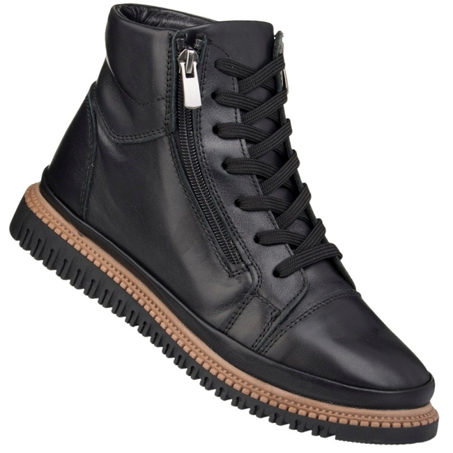 Czarne botki damskie Artiker 55C0787 skórzane podwójny zamek ciepłe