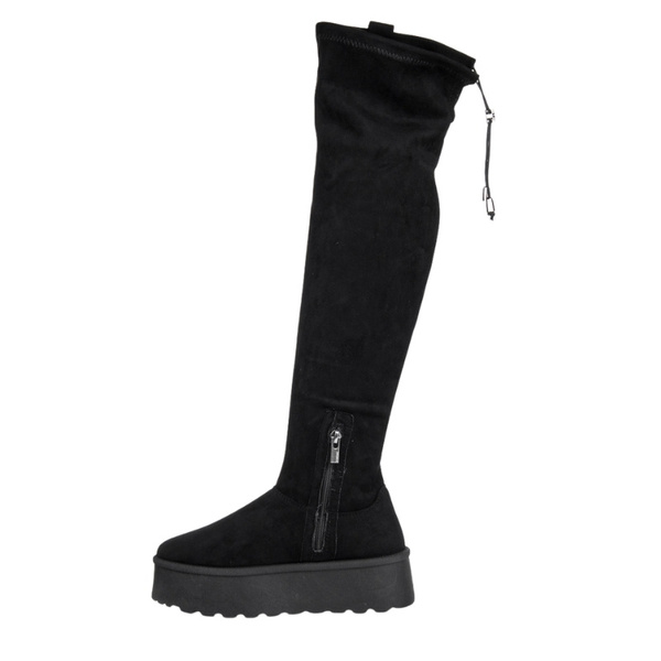 Czarne Kozaki damskie Big Star SS274264 za kolano elastyczne na platformie