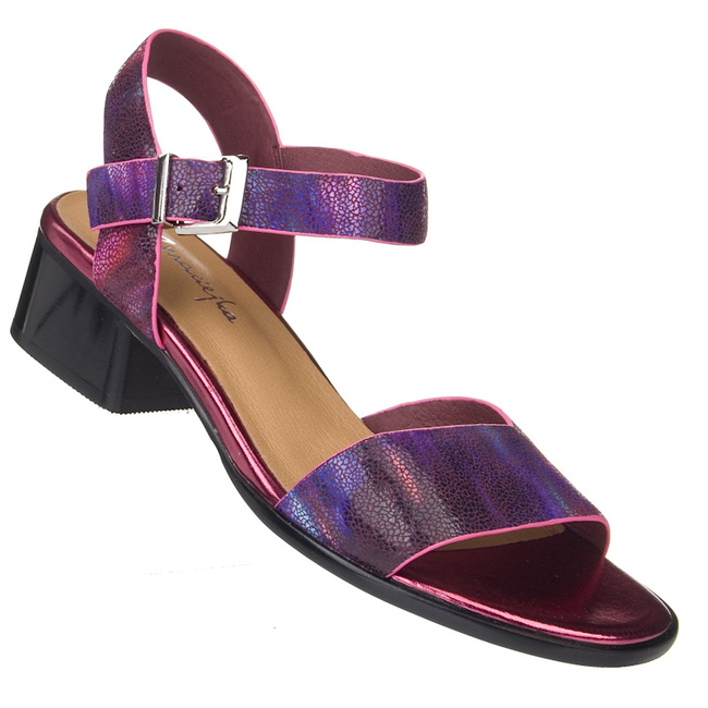 Sandały damskie na klocku Maciejka N6802 fuksja skórzane kolorowe