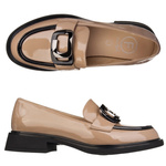 Lakierowane lordsy damskie Filippo DP6186/25 BE beżowe z ozdobą