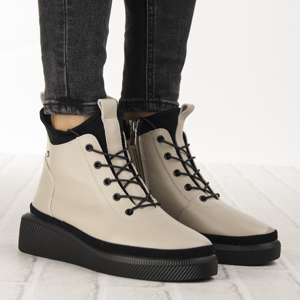 Beżowe Botki na platformie damskie Filippo DBT4799/25 BE skórzane