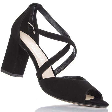 Czarne zamszowe sandałki z paskami Kotyl 4317 czarny zamsz skórzane