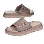 Polskie skórzane klapki damskie Lemar 40442 BF. Taupe beżowe wygodne