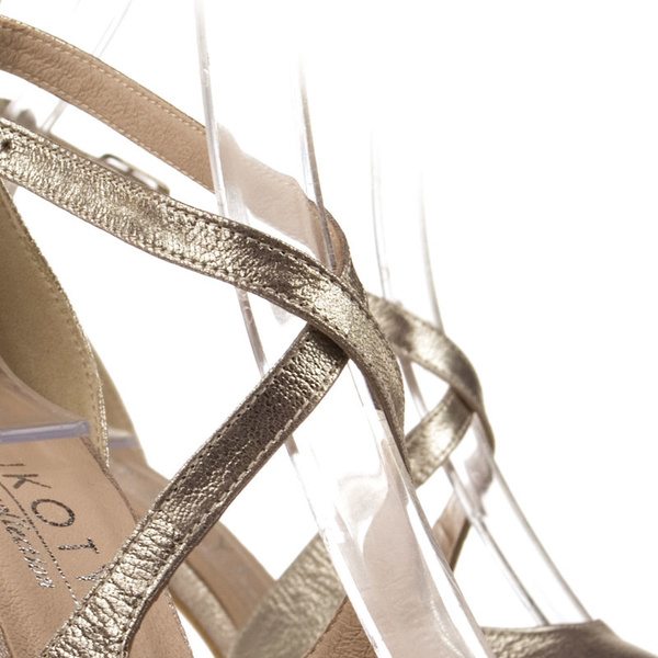 Złote szpilki z paskami skórzane damskie Kotyl 7317 złoty ef