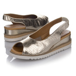 Złote ażurowe sandały damskie Artiker 52C0828 skórzane na koturnie