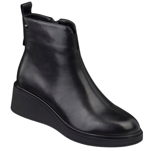Czarne botki koturnie damskie Filippo DBT7446/25 BK skórzane ocieplone