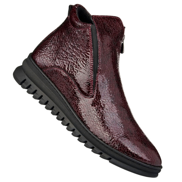 Lakierowane Botki na zamek damskie Artiker 57C2165 bordowe skórzane