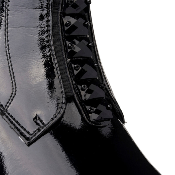 Lakierowane Botki z ozdobami D&A S.Barski MR52-108 czarne skórzane