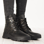 Botki czarne damskie skórzane Artiker 57C2179 ocieplane trzewiki zimowe