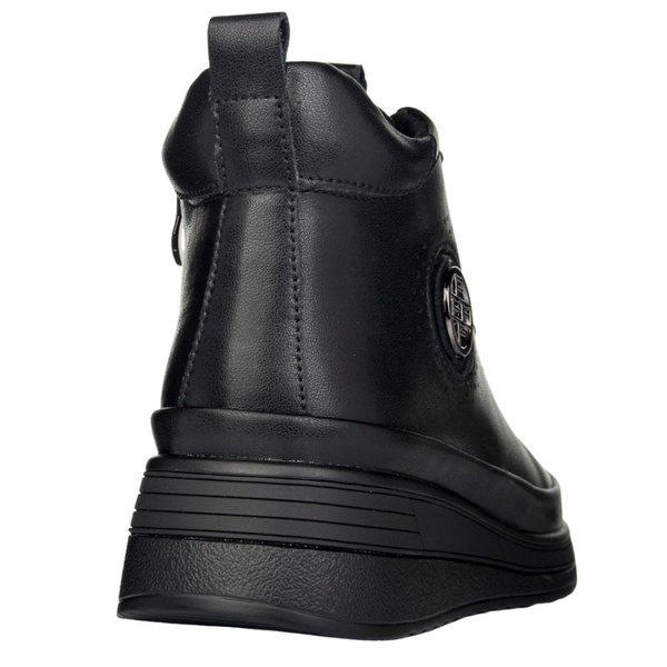 Czarne Botki na platformie damskie Filippo DBT4215/25 BK BK skórzane