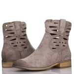 Beżowe ażurowe botki zamszowe Potocki 25-12558 kowbojki z dziurkami