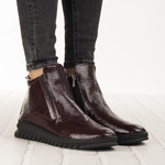 Lakierowane Botki na zamek damskie Artiker 57C2165 bordowe skórzane