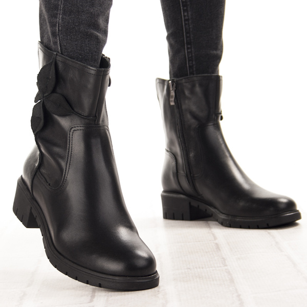 Skórzane Botki damskie Bioeco Arka 7969 czarne eleganckie ocieplone