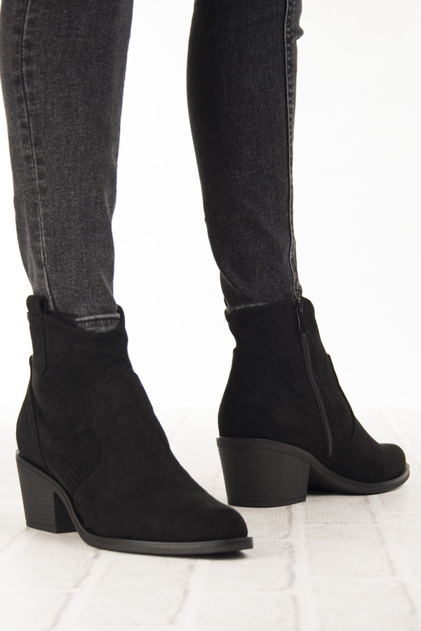 Botki kowbojki na obcasie zamszowe damskie S.Barski HY52-537 czarne