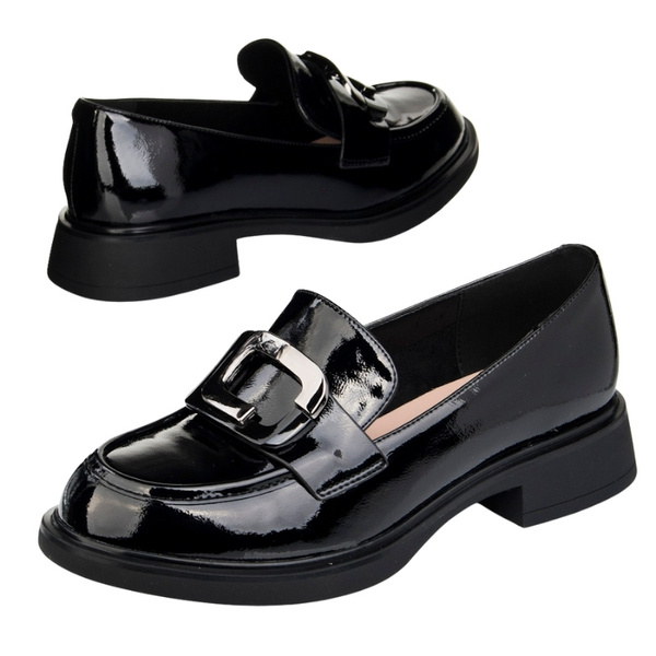 Lakierowane lordsy damskie Filippo DP6186/25 BK czarne z ozdobą