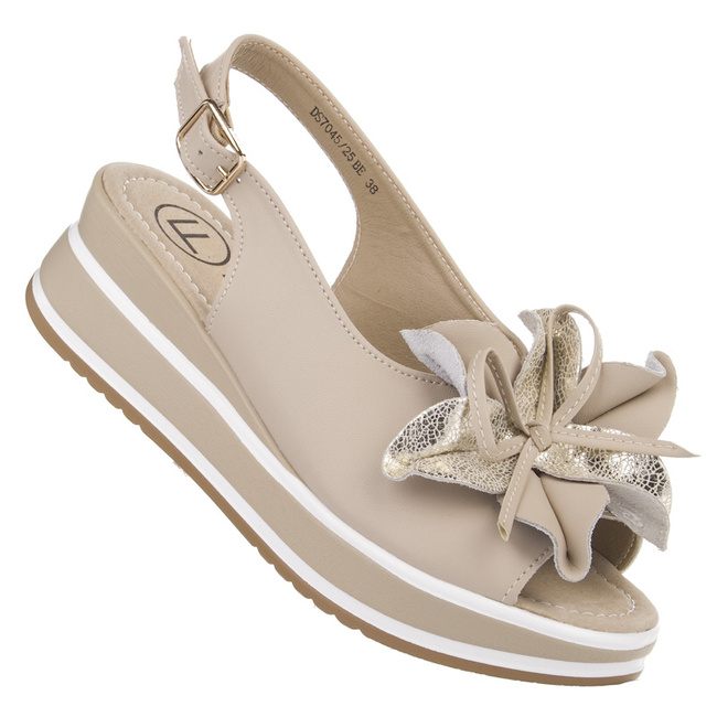 Sandały na platformie damskie Filippo DS7045 BE beżowe skórzane