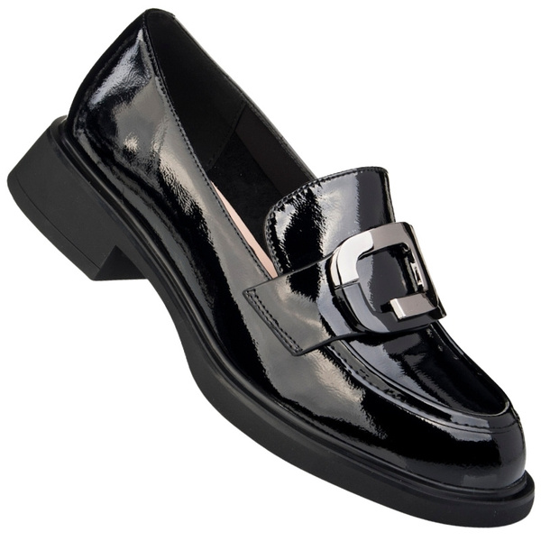Lakierowane lordsy damskie Filippo DP6186/25 BK czarne z ozdobą
