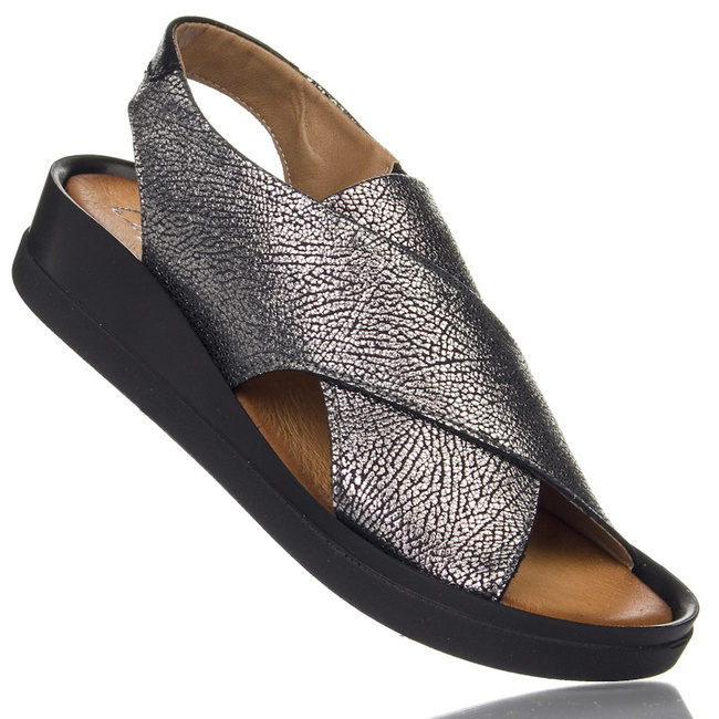 Skórzane sandały na platformie damskie Contes 584 srebrne cal