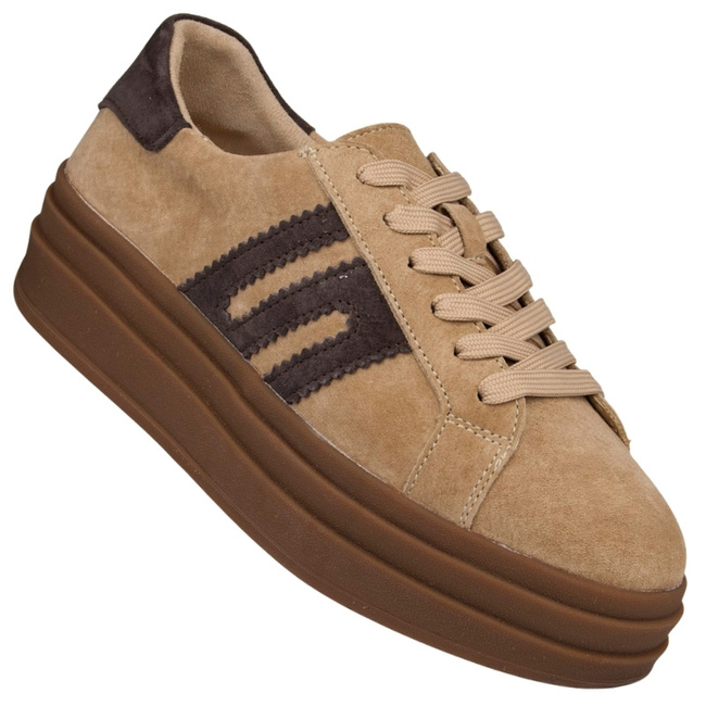 Beżowe sneakersy zamszowe Venezia V408-00392 skórzane sportowe