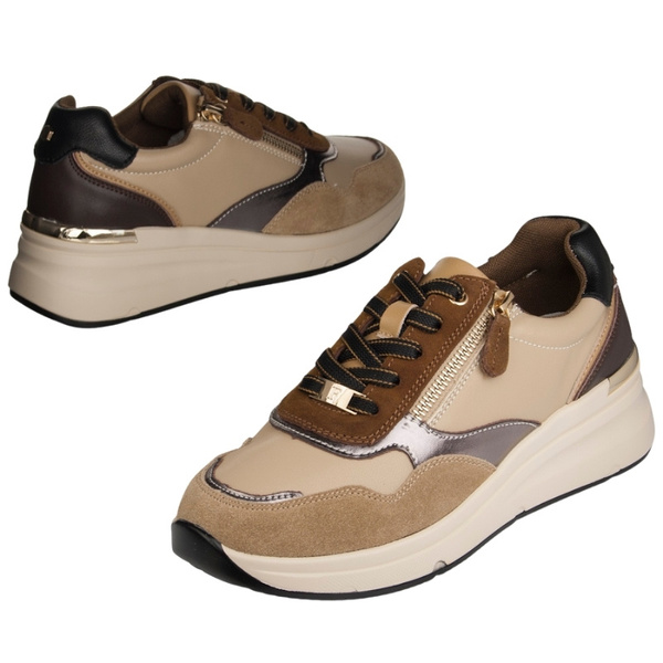 Beżowe sneakersy na platformie damskie Filippo DP7105/25 BE skórzane