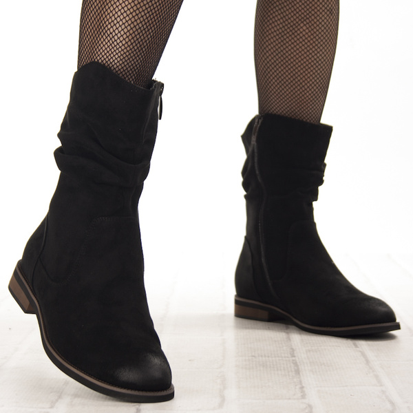 Zamszowe botki damskie Potocki 19311BK czarne ocieplone wygodne