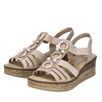 Sandały damskie na koturnie wsuwane różowe Rieker 63778-31 rose