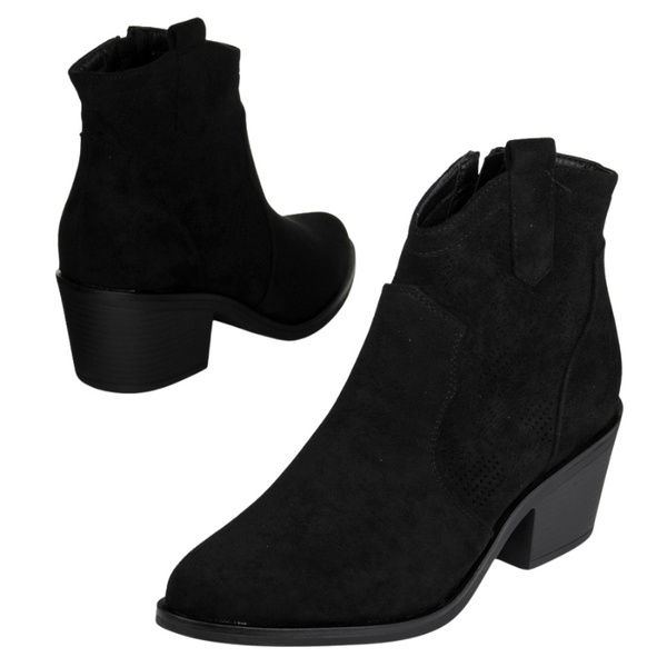 Botki kowbojki na obcasie zamszowe damskie S.Barski HY52-537 czarne