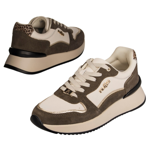 Sneakersy sportowe na platformie damskie Filippo DP7103 WH BR skórzane