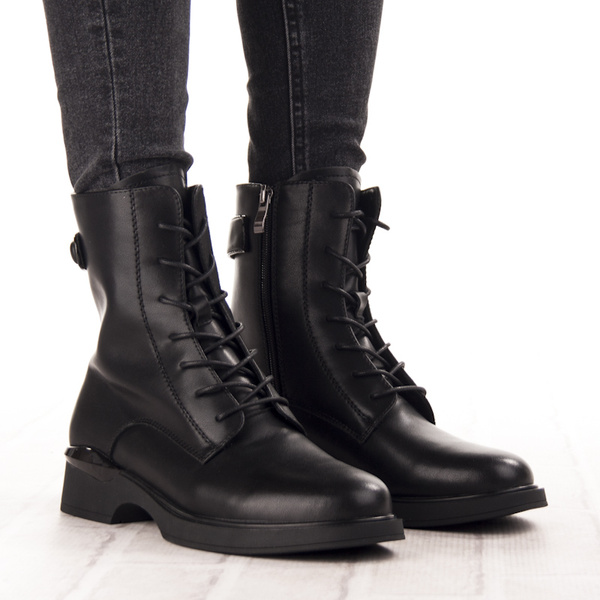 Skórzane Botki damskie T.Sokolski HW 39 BLK czarne ocieplane trzewiki