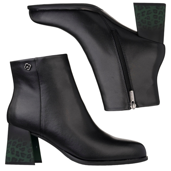 Skórzane Botki damskie Artiker 57C0007 z ozdobnym obcasie ocieplone