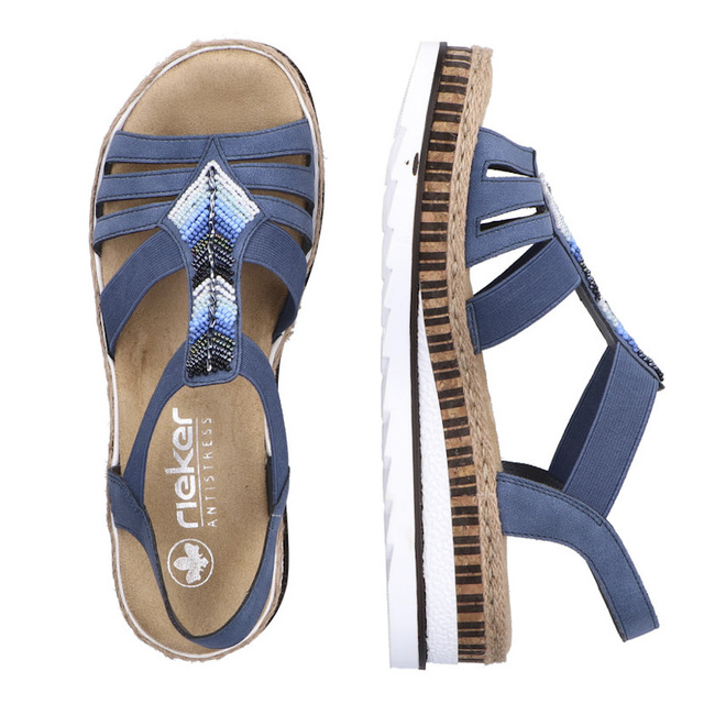 Sandały damskie na koturnie wsuwane niebieskie Rieker V7909-12 blue