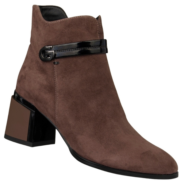 Botki damskie na obcasie S.Barski CR52-650 brown brązowe skórzane