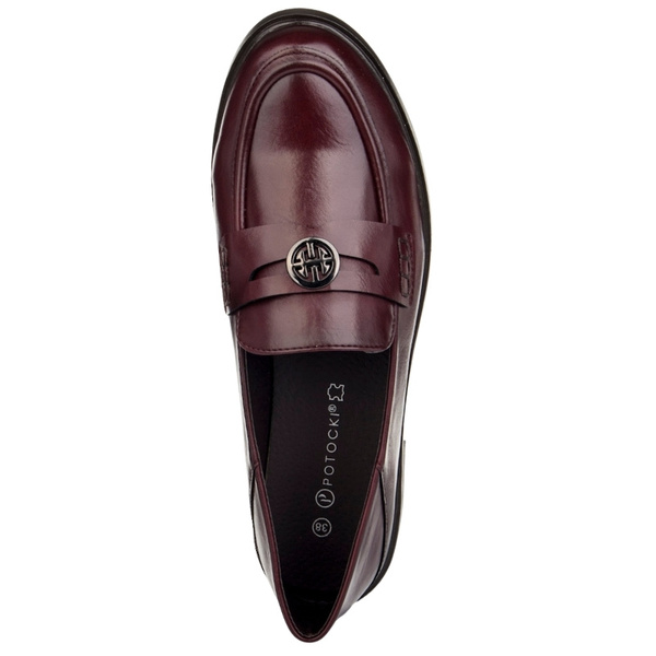 Bordowe lordsy damskie Potocki 12678BD eleganckie półbuty wsuwane