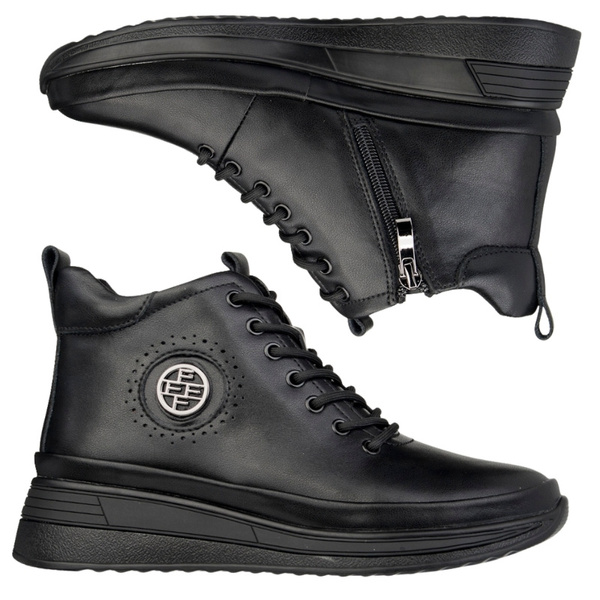 Czarne Botki na platformie damskie Filippo DBT4215/25 BK BK skórzane